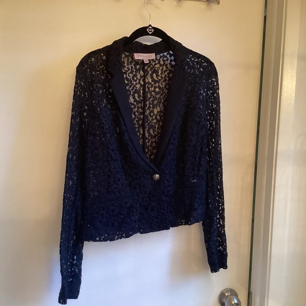 Lace waist length black philosophy jacket with scull buttons